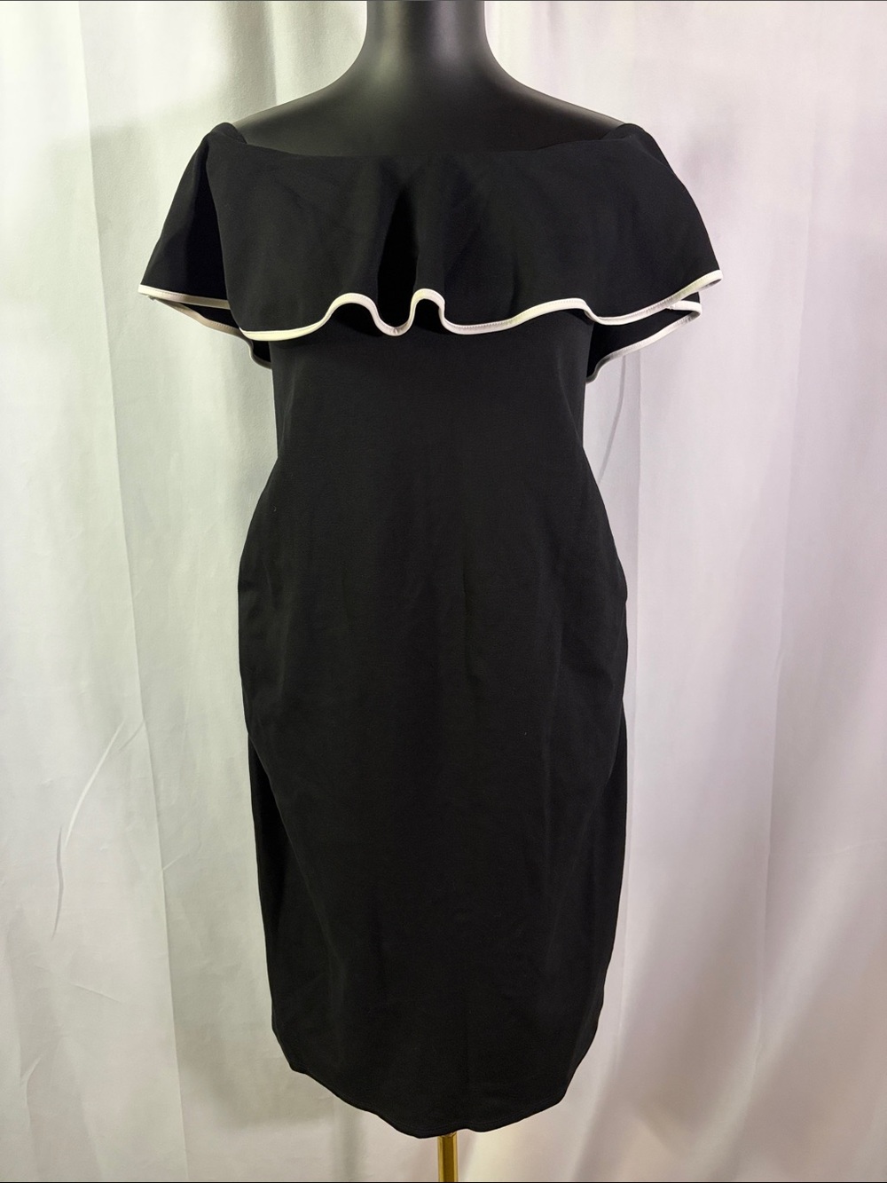 PinkBlush Black & White Ruffled Off Shoulder Midi Maternity Dress